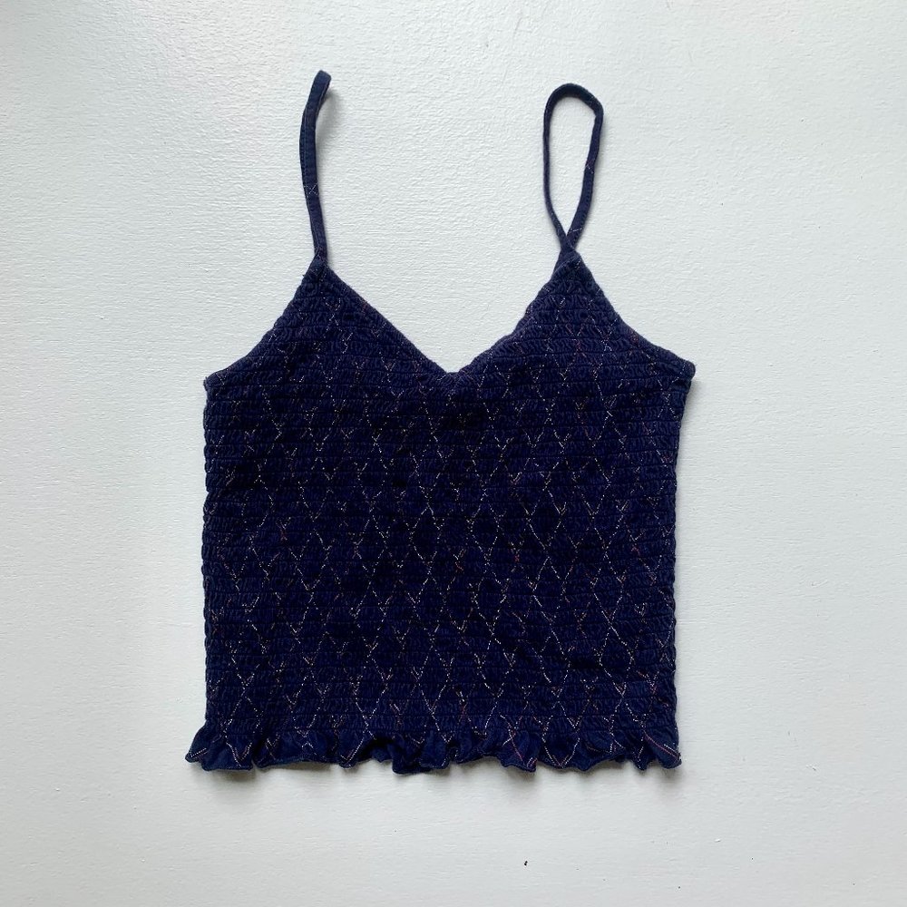Checkered Lettuce Hem V Neck Cami - XS